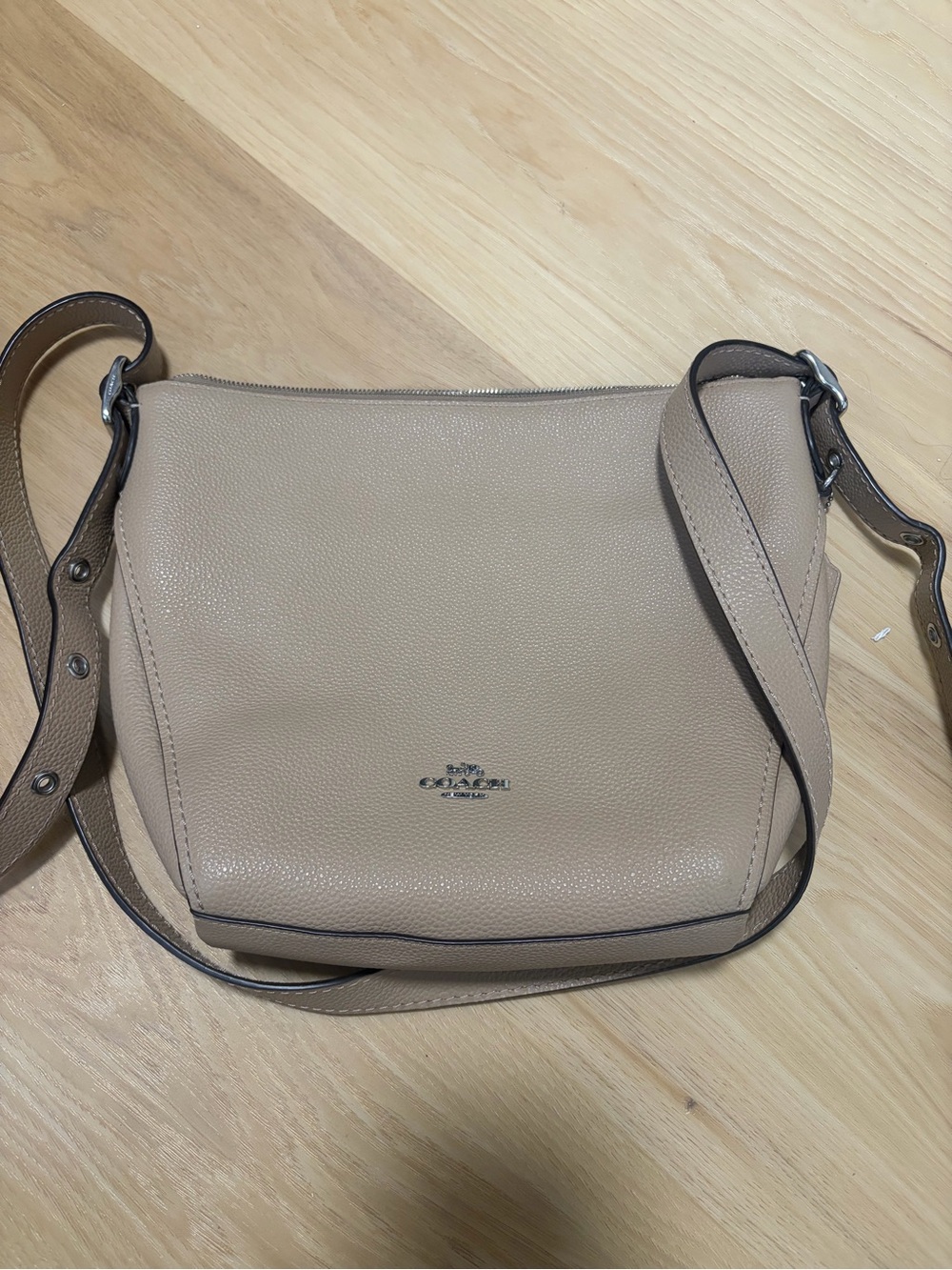 Coach Pebbled Leather Crossbody Bag in Taupe Beige